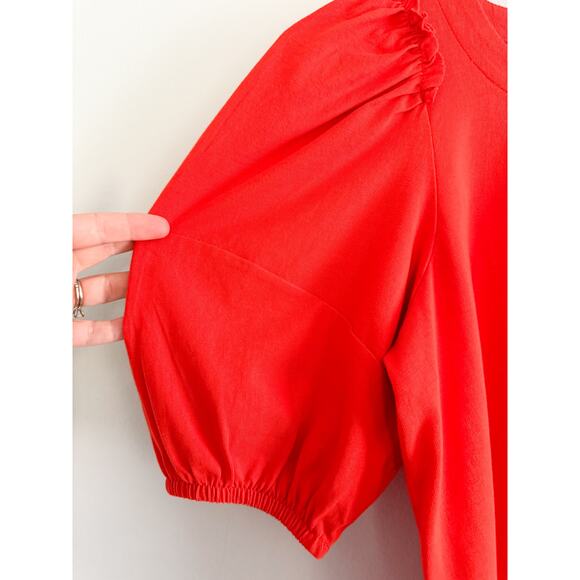 Madewell | NWT Puff-Sleeve Tee in Bright Flame Red | Sz XXS - Picture 4 of 9